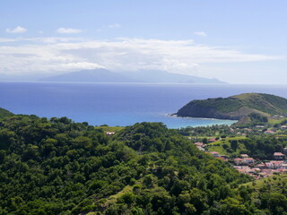 View of Dominica island seen from Terre de Haut, Les saintes, Guadeloupe. West indies scenic...