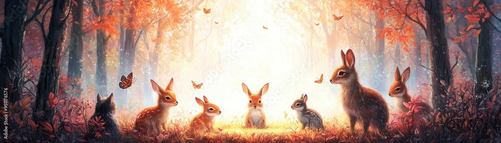 Canvas Prints Bunnies in the Forest.