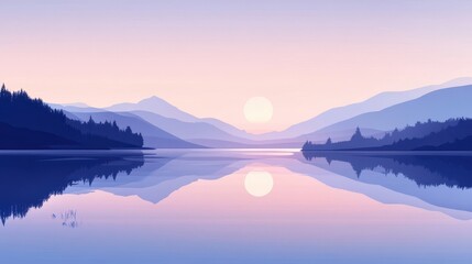 Fototapeta premium Serene Mountain Lake at Sunset with Soft Pink and Purple Hues - Beautiful Nature Landscape