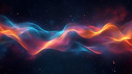 Fototapeta premium Abstract Cosmic Nebula with Orange and Blue Glowing Waves, Dark Space Background.