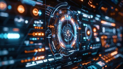 Obraz premium CG Data Analysis HUD Technology Reports: Advanced 3D Modeling for Futuristic Data Search Reports