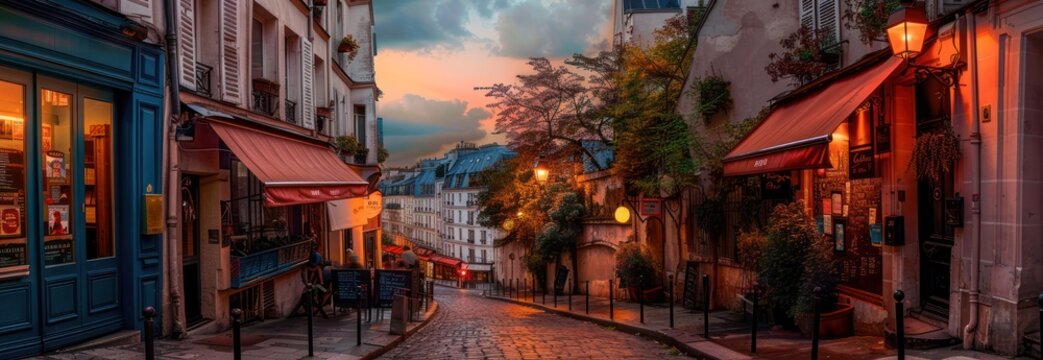 Charming Parisian Street at Dusk