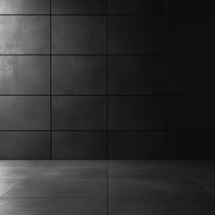 Naklejka premium Black Tiles Wall and Floor Minimalist Background.