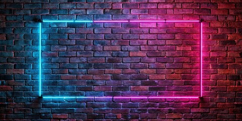 Empty background of aged brick wall with neon lights