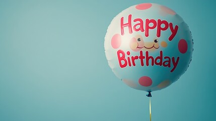 A funny birthday balloon with a silly expression and "Happy Birthday" text in large, playful letters. Copy space for a message.