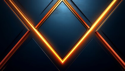 Abstract Diagonal Lines with Glowing Orange Lights on a Dark Blue Background