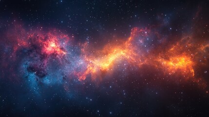 Fototapeta premium A galaxy with vibrant colors and glowing stars, surrounded by dark space. The dynamic scene provides a sense of depth and mystery with room for text.