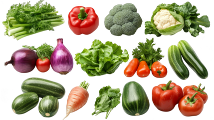 Fresh Vegetables Assortment   Red Pepper  Broccoli  Cauliflower  Onion  Tomatoes  Carrots  Zucchini  Lettuce  Celery