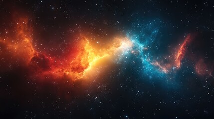 Fototapeta premium A galaxy with vibrant colors and glowing stars, surrounded by dark space. The dynamic scene provides a sense of depth and mystery with room for text.