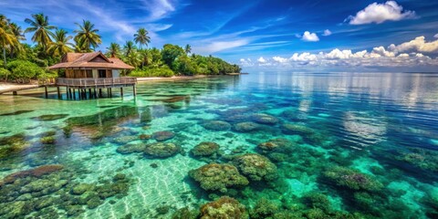 Obraz premium Tropical paradise in Derawan Island with crystal clear waters and vibrant coral reefs, Derawan