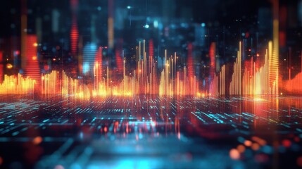 Abstract Cityscape with Neon Lights and Glowing Lines.