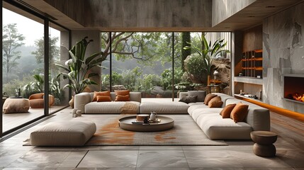 Fototapeta premium Minimalist and Modern Living Room with Elegant Aesthetics and Relaxation Vibes