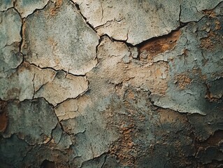 Cracked wall texture in abandoned building, close-up on aging structure, eerie atmosphere, natural light, decaying urban environment.