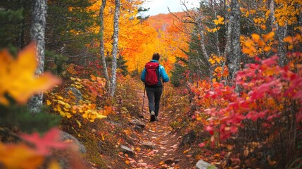 Fototapeta premium Autumn Trail Adventure in the Vibrant Forest