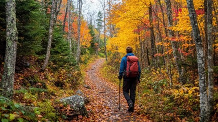 Fototapeta premium Hiking Through the Vibrant Autumn Forest