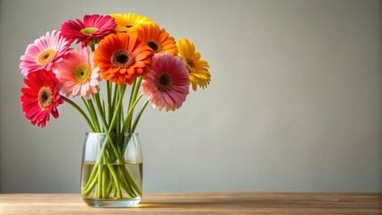 Fototapeta premium Gerbera flower bouquet in a glass vase, gerbera, flower, bouquet, glass vase, vibrant, colorful, decoration, home, beauty