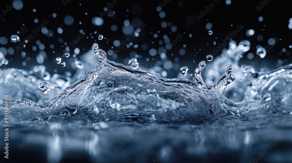 Poster a high speed capture of water droplets in mid air, creating a dynamic and visually engaging backgrou