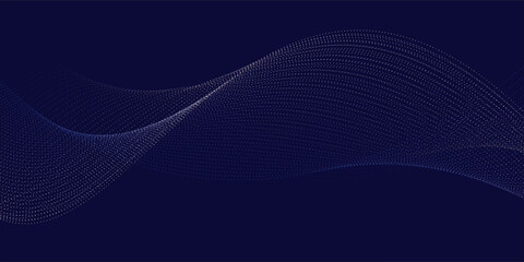 Dark blue abstract background, vector waves of flowing particles, curved lines of moving dots, technology and science theme, airy and easy