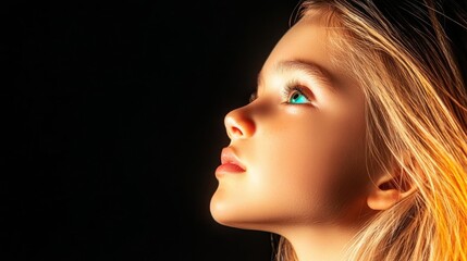 Teenage girl with acne around her mouth, looking away with a thoughtful expression