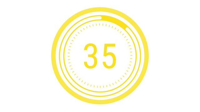 40-second vibrant lemon yellow countdown with a rotating dashed inner ring, a pulsating outer circle, and a decreasing time gauge on a white background. 4K Motion Graphics. Fresh fruit, lemon concept