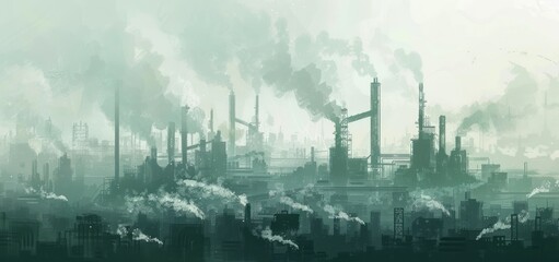 Obraz premium Industrial Cityscape with Smoke and Fog