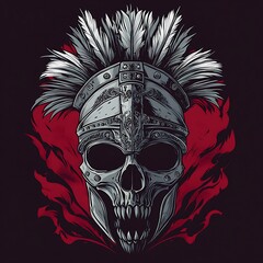 Skull with Roman Helmet and Feathered Crest