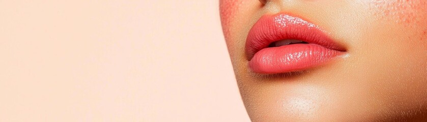 Closeup of a teenage girl with acne on her jawline, with a soft, beige background