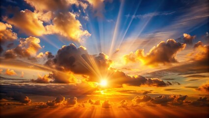 Sunset casting a warm glow through clouds in the sky, sunset, clouds, sky, dusk, evening, atmosphere, colorful, nature