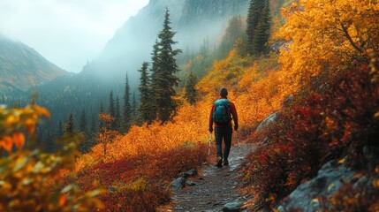 Obraz premium Autumn Hiker in Majestic Mountain Landscape