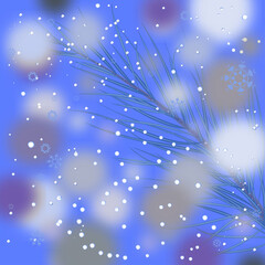 Fantasy festive background with a spruce branch.