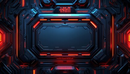 Futuristic Sci-Fi Interface with Red Glowing Lines