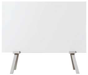 Blank whiteboard on a stand in a well-lit office space, ready for brainstorming and collaborative meetings isolated on transparent background.