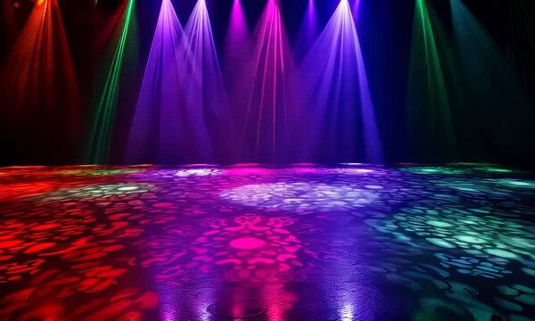 Colorful stage lights illuminating a vibrant dance floor