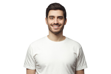 Portrait of smiling handsome man in white t-shirt looking at camera