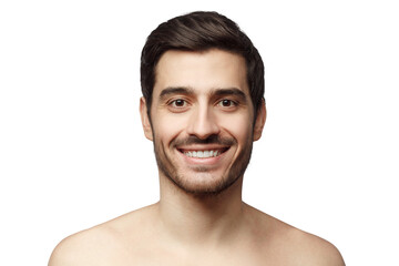 Obraz premium Skin care. Close-up portrait of handsome smiling man, looking at camera