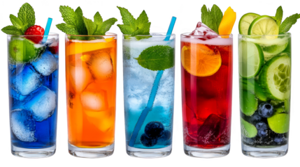 Colorful Summer Cocktails with Fresh Fruit and Mint