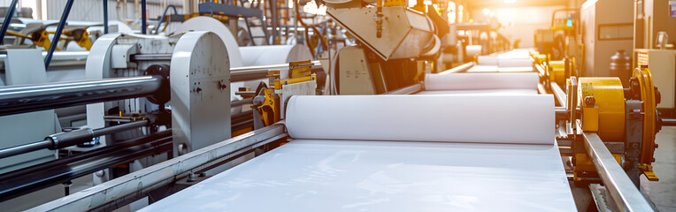 The industrial printing machine in action, printing high quality graphics in background