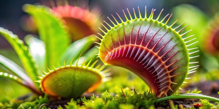Close-up of a Venus flytrap plant capturing prey , Venus flytrap, Dionaea muscipula, carnivorous plant