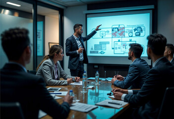 Entrepreneurs Pitching to Investors in a Modern Boardroom