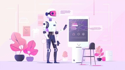 Friendly AI character assisting a user with various tasks to enhance productivity and simplify everyday life.