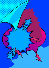Cartoon blue and purple background, comic book backdrop. Retro vector comics pop art design.