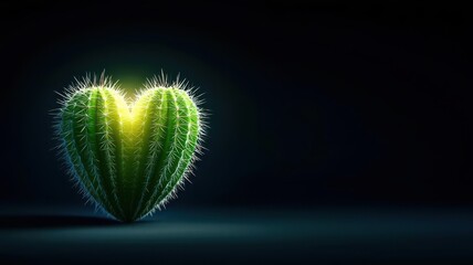 Digital rendering of a heart-shaped cactus with a soft, glowing aura, Glowing heart cactus, mystical and enchanting