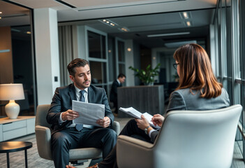 Business Consultant Advising a Client in a Modern Office