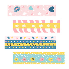PNG Cute washi tape notes illustration, transparent background set