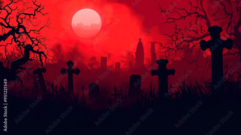 Poster graveyard silhouette halloween Abstract Background. 