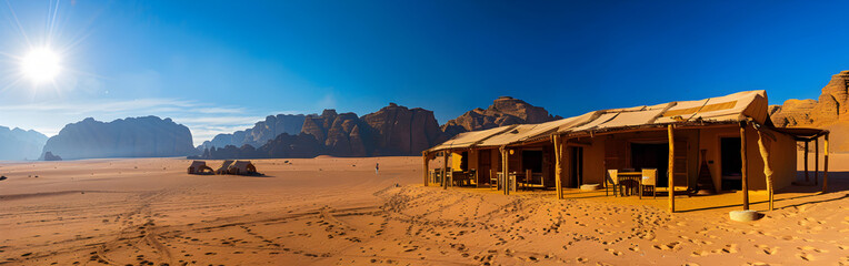 The old building in desert landscape with sunshine blue sky in the background