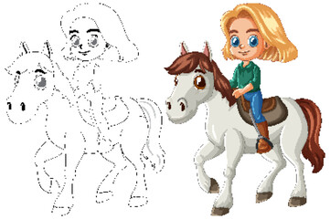Child Riding a Horse Illustration