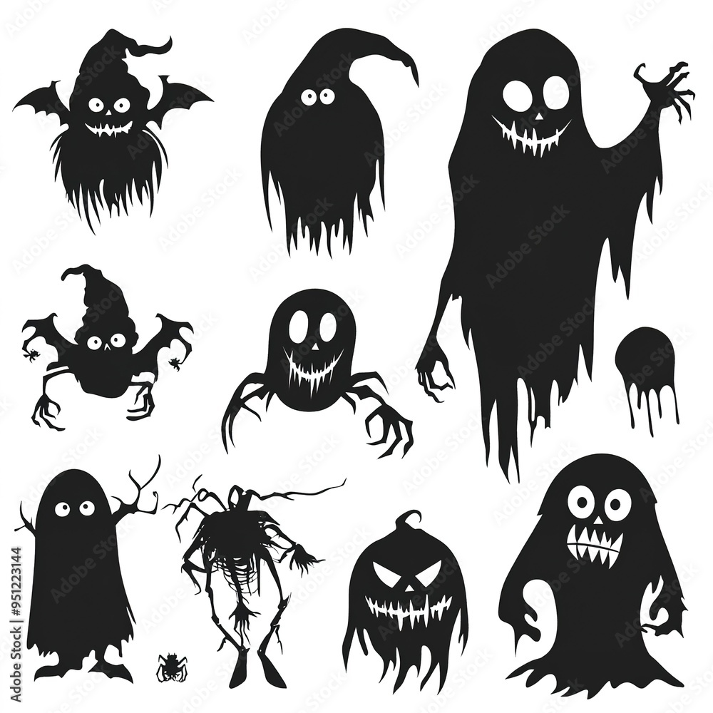 Wall mural Halloween silhouettes icon and character. a Boo elements for Halloween decorations,