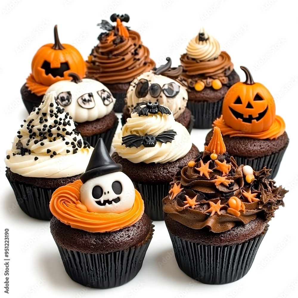 Canvas Prints Halloween cupcakes set on white background