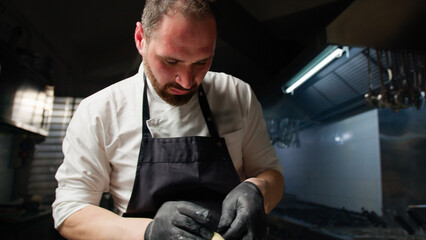 Chef Preparing Raw Pasta For The Dinner